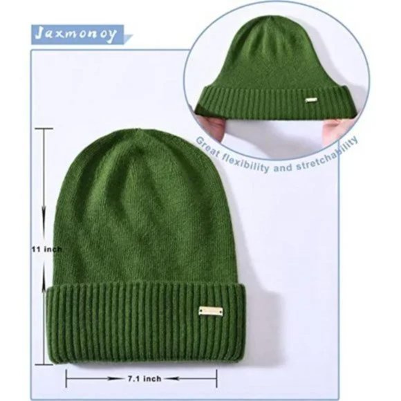 CASHMERE Slouchy Beanies for Women Winter Lightweight, Green - Picture 2 of 5